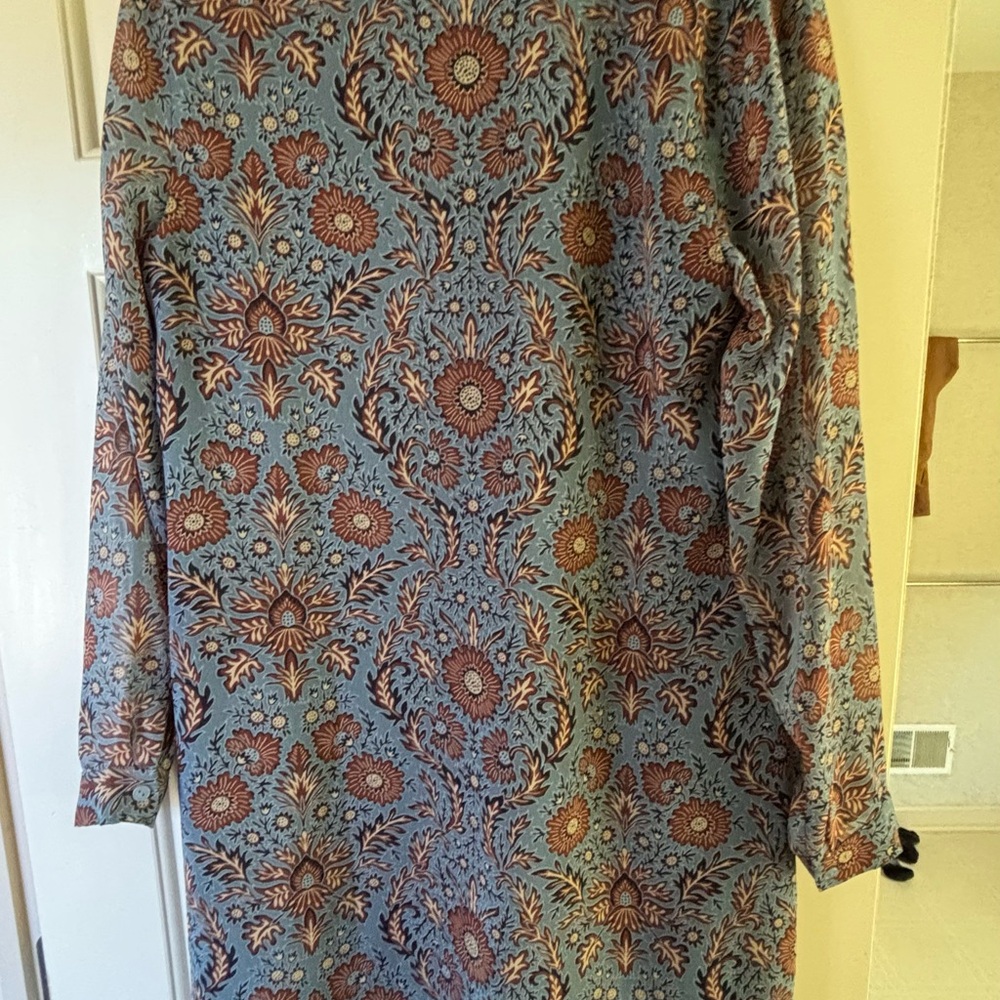 CAbi Floral Long Sleeve Dress in Blue and Brown